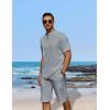 COOFANDY Men’s 2 Pieces Linen Set Casual Henley Shirts Short Sleeve Beach Yoga Shorts Summer Pants Outfits(Grey)