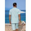 COOFANDY Men’s 2 Pieces Linen Set Casual Henley Shirts Short Sleeve Beach Yoga Shorts Summer Pants Outfits(Light Blue)