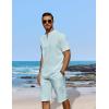 COOFANDY Men’s 2 Pieces Linen Set Casual Henley Shirts Short Sleeve Beach Yoga Shorts Summer Pants Outfits(Light Blue)