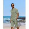 COOFANDY Men’s 2 Pieces Linen Set Casual Henley Shirts Short Sleeve Beach Yoga Shorts Summer Pants Outfits(Light Green)