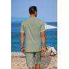 COOFANDY Men’s 2 Pieces Linen Set Casual Henley Shirts Short Sleeve Beach Yoga Shorts Summer Pants Outfits(Light Green)