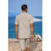 COOFANDY Men’s 2 Pieces Linen Set Casual Henley Shirts Short Sleeve Beach Yoga Shorts Summer Pants Outfits(Light Khaki)