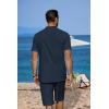 COOFANDY Men’s 2 Pieces Linen Set Casual Henley Shirts Short Sleeve Beach Yoga Shorts Summer Pants Outfits(Navy Blue)