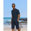 COOFANDY Men’s 2 Pieces Linen Set Casual Henley Shirts Short Sleeve Beach Yoga Shorts Summer Pants Outfits(Navy Blue)