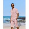 COOFANDY Men’s 2 Pieces Linen Set Casual Henley Shirts Short Sleeve Beach Yoga Shorts Summer Pants Outfits(Pink)