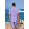 COOFANDY Men’s 2 Pieces Linen Set Casual Henley Shirts Short Sleeve Beach Yoga Shorts Summer Pants Outfits(Purple)
