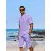 COOFANDY Men’s 2 Pieces Linen Set Casual Henley Shirts Short Sleeve Beach Yoga Shorts Summer Pants Outfits(Purple)
