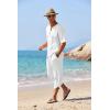 COOFANDY Men’s 2 Pieces Linen Set Henley Shirt Short Sleeve and Harem Capri Pants Wide Leg Baggy Beach Yoga Trousers Outfits(01-white)