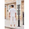 COOFANDY Men’s 2 Pieces Linen Set Henley Shirt Short Sleeve and Harem Capri Pants Wide Leg Baggy Beach Yoga Trousers Outfits(01-white)
