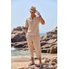 COOFANDY Men’s 2 Pieces Linen Set Henley Shirt Short Sleeve and Harem Capri Pants Wide Leg Baggy Beach Yoga Trousers Outfits(02-light Khaki)