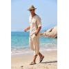 COOFANDY Men’s 2 Pieces Linen Set Henley Shirt Short Sleeve and Harem Capri Pants Wide Leg Baggy Beach Yoga Trousers Outfits(02-light Khaki)