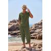 COOFANDY Men’s 2 Pieces Linen Set Henley Shirt Short Sleeve and Harem Capri Pants Wide Leg Baggy Beach Yoga Trousers Outfits(Army Green)