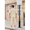 COOFANDY Men’s 2 Pieces Linen Set Henley Shirt Short Sleeve and Harem Capri Pants Wide Leg Baggy Beach Yoga Trousers Outfits(Beige)