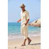 COOFANDY Men’s 2 Pieces Linen Set Henley Shirt Short Sleeve and Harem Capri Pants Wide Leg Baggy Beach Yoga Trousers Outfits(Beige)
