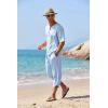 COOFANDY Men’s 2 Pieces Linen Set Henley Shirt Short Sleeve and Harem Capri Pants Wide Leg Baggy Beach Yoga Trousers Outfits(Blue)