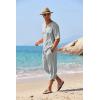 COOFANDY Men’s 2 Pieces Linen Set Henley Shirt Short Sleeve and Harem Capri Pants Wide Leg Baggy Beach Yoga Trousers Outfits(Grey)