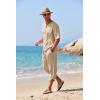 COOFANDY Men’s 2 Pieces Linen Set Henley Shirt Short Sleeve and Harem Capri Pants Wide Leg Baggy Beach Yoga Trousers Outfits(Khaki)