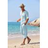 COOFANDY Men’s 2 Pieces Linen Set Henley Shirt Short Sleeve and Harem Capri Pants Wide Leg Baggy Beach Yoga Trousers Outfits(Light Blue)