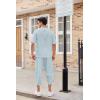 COOFANDY Men’s 2 Pieces Linen Set Henley Shirt Short Sleeve and Harem Capri Pants Wide Leg Baggy Beach Yoga Trousers Outfits(Light Blue)
