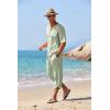 COOFANDY Men’s 2 Pieces Linen Set Henley Shirt Short Sleeve and Harem Capri Pants Wide Leg Baggy Beach Yoga Trousers Outfits(Light Green)
