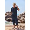 COOFANDY Men’s 2 Pieces Linen Set Henley Shirt Short Sleeve and Harem Capri Pants Wide Leg Baggy Beach Yoga Trousers Outfits(Navy Blue)
