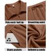 COOFANDY Men’s 2 Pieces Outfits Casual Quarter Zip Polo Shirt and Shorts Set Athletic Jogging Summer Tracksuit(Brown)