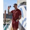COOFANDY Men’s 2 Pieces Outfits Casual Quarter Zip Polo Shirt and Shorts Set Athletic Jogging Summer Tracksuit(Wine Red)