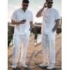 COOFANDY Men’s 2 Pieces Set Short Sleeve Casual Henley Shirts Beach Yoga Pants Summer Beach Outfit(All White)