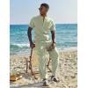 COOFANDY Men’s 2 Pieces Set Short Sleeve Casual Henley Shirts Beach Yoga Pants Summer Beach Outfit(Light Green)