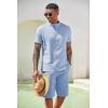 COOFANDY Men’s 2 Pieces Set Short Sleeve Henley Shirts and Shorts Pants Texture Summer Beach Vacation Outfits(A-flecking Blue)