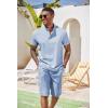 COOFANDY Men’s 2 Pieces Set Short Sleeve Henley Shirts and Shorts Pants Texture Summer Beach Vacation Outfits(A-flecking Blue)