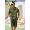COOFANDY Men’s 2 Pieces Set Short Sleeve Henley Shirts and Shorts Pants Texture Summer Beach Vacation Outfits(Army Green)