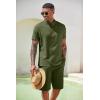 COOFANDY Men’s 2 Pieces Set Short Sleeve Henley Shirts and Shorts Pants Texture Summer Beach Vacation Outfits(Army Green)