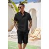 COOFANDY Men’s 2 Pieces Set Short Sleeve Henley Shirts and Shorts Pants Texture Summer Beach Vacation Outfits(Black)