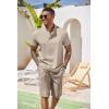 COOFANDY Men’s 2 Pieces Set Short Sleeve Henley Shirts and Shorts Pants Texture Summer Beach Vacation Outfits(Khaki)