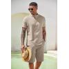 COOFANDY Men’s 2 Pieces Set Short Sleeve Henley Shirts and Shorts Pants Texture Summer Beach Vacation Outfits(Khaki)