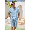 COOFANDY Men’s 2 Pieces Set Short Sleeve Henley Shirts and Shorts Pants Texture Summer Beach Vacation Outfits(Light Blue)