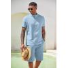 COOFANDY Men’s 2 Pieces Set Short Sleeve Henley Shirts and Shorts Pants Texture Summer Beach Vacation Outfits(Light Blue)