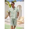 COOFANDY Men’s 2 Pieces Set Short Sleeve Henley Shirts and Shorts Pants Texture Summer Beach Vacation Outfits(Light Green)
