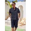 COOFANDY Men’s 2 Pieces Set Short Sleeve Henley Shirts and Shorts Pants Texture Summer Beach Vacation Outfits(Navy Blue)
