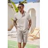 COOFANDY Men’s 2 Pieces Set Short Sleeve Henley Shirts and Shorts Pants Texture Summer Beach Vacation Outfits(Stone)