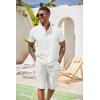 COOFANDY Men’s 2 Pieces Set Short Sleeve Henley Shirts and Shorts Pants Texture Summer Beach Vacation Outfits(White)