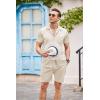 COOFANDY Men’s 2 Pieces Shirt Sets Short Sleeve Casual Button Down Hippie T-Shirts Shorts Sets Summer Fashion Beach Outfits(Beige)