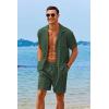 COOFANDY Men’s 2 Pieces Shirt Sets Short Sleeve Casual Button Down Hippie T-Shirts Shorts Sets Summer Fashion Beach Outfits(Dark Green)
