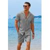 COOFANDY Men’s 2 Pieces Shirt Sets Short Sleeve Casual Button Down Hippie T-Shirts Shorts Sets Summer Fashion Beach Outfits(Grey)