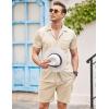 COOFANDY Men’s 2 Pieces Shirt Sets Short Sleeve Casual Button Down Hippie T-Shirts Shorts Sets Summer Fashion Beach Outfits(Khaki)