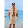 COOFANDY Men’s 2 Pieces Shirt Sets Short Sleeve Casual Button Down Hippie T-Shirts Shorts Sets Summer Fashion Beach Outfits(Khaki)