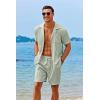 COOFANDY Men’s 2 Pieces Shirt Sets Short Sleeve Casual Button Down Hippie T-Shirts Shorts Sets Summer Fashion Beach Outfits(Light Green)