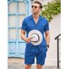 COOFANDY Men’s 2 Pieces Shirt Sets Short Sleeve Casual Button Down Hippie T-Shirts Shorts Sets Summer Fashion Beach Outfits(Royal Blue)