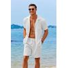 COOFANDY Men’s 2 Pieces Shirt Sets Short Sleeve Casual Button Down Hippie T-Shirts Shorts Sets Summer Fashion Beach Outfits(White)